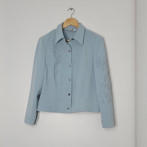Proportion Petite Conrad C Light Blue Floral Embroidery Jacket Size 12 Petite - Picture 3 of 15